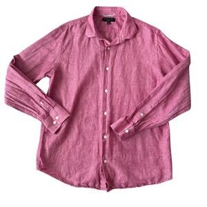 Banana Republic Linen Slim Fit Shirt L Pink Linen Blend Button Up Coastal Resort